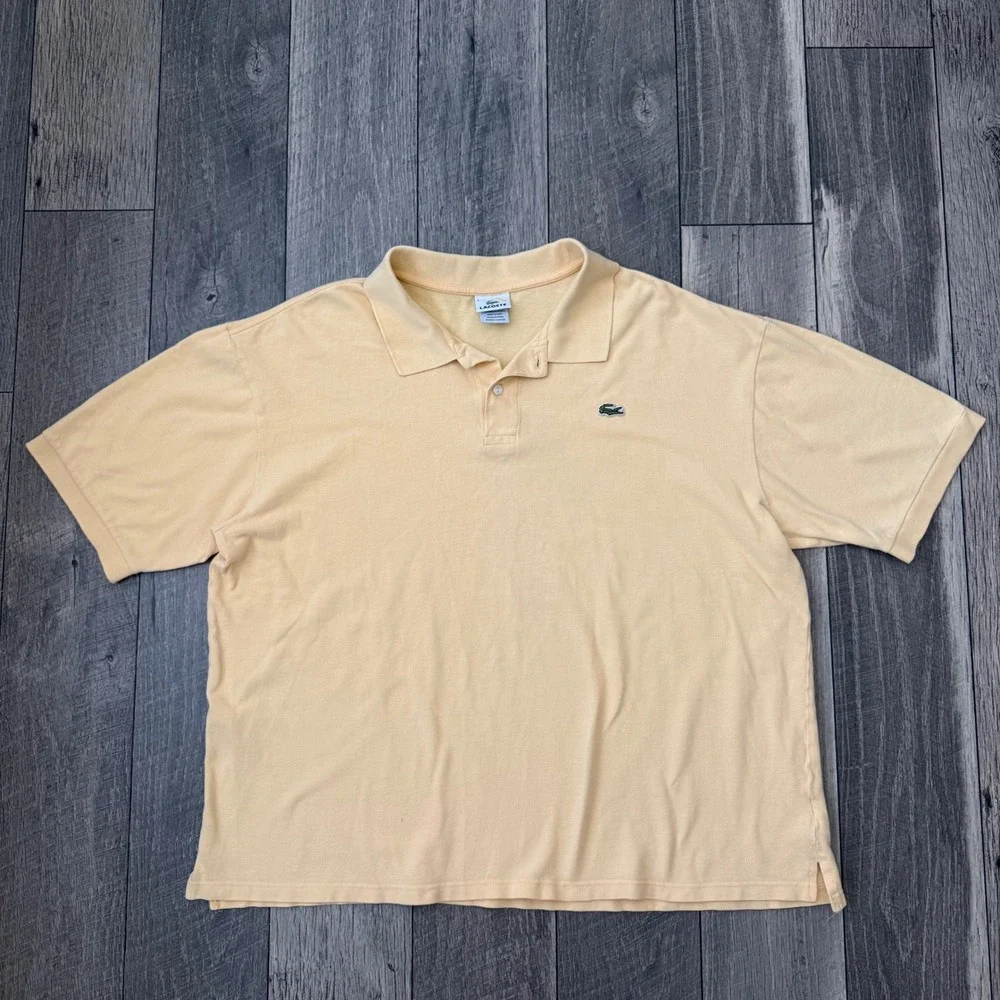 Lacoste Mens Linen Cotton Polo Shirt Size 8 XXL Pastel Yellow Short Sleeve Logo